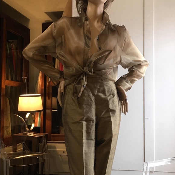 Vintage90’s The Limited sheer blouse with matching pants gold - Picture 3 of 14